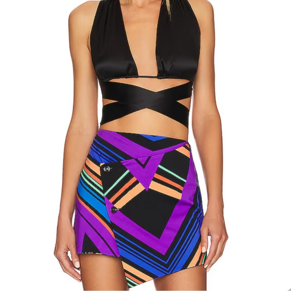 Silk Roads by Adriana Iglesias Erin Mini Skirt in Black Psychedelic
